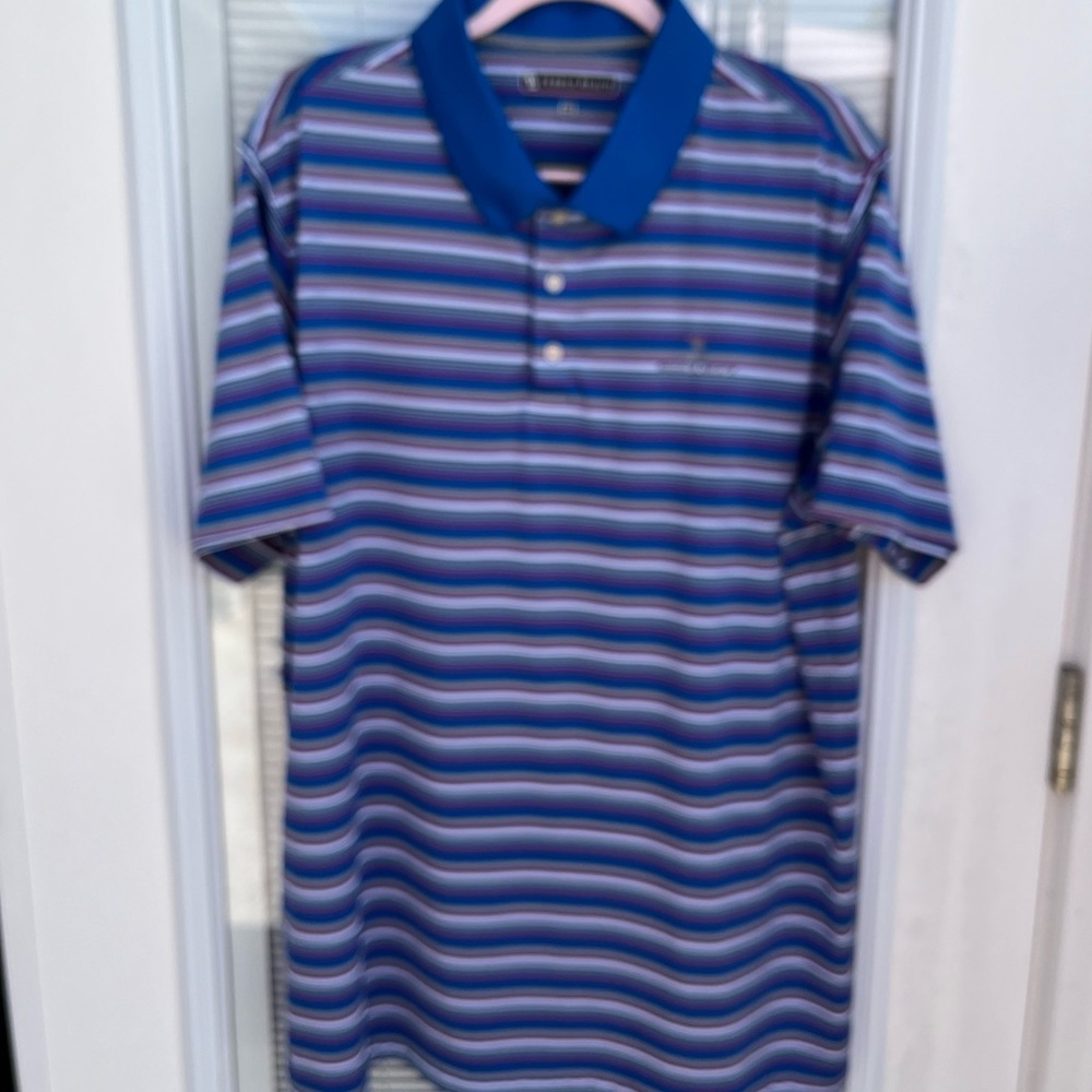 PEBBLE BEACH XXLARGE Men’s Short Sleeve Cobalt Blue Striped Polo Golf S…